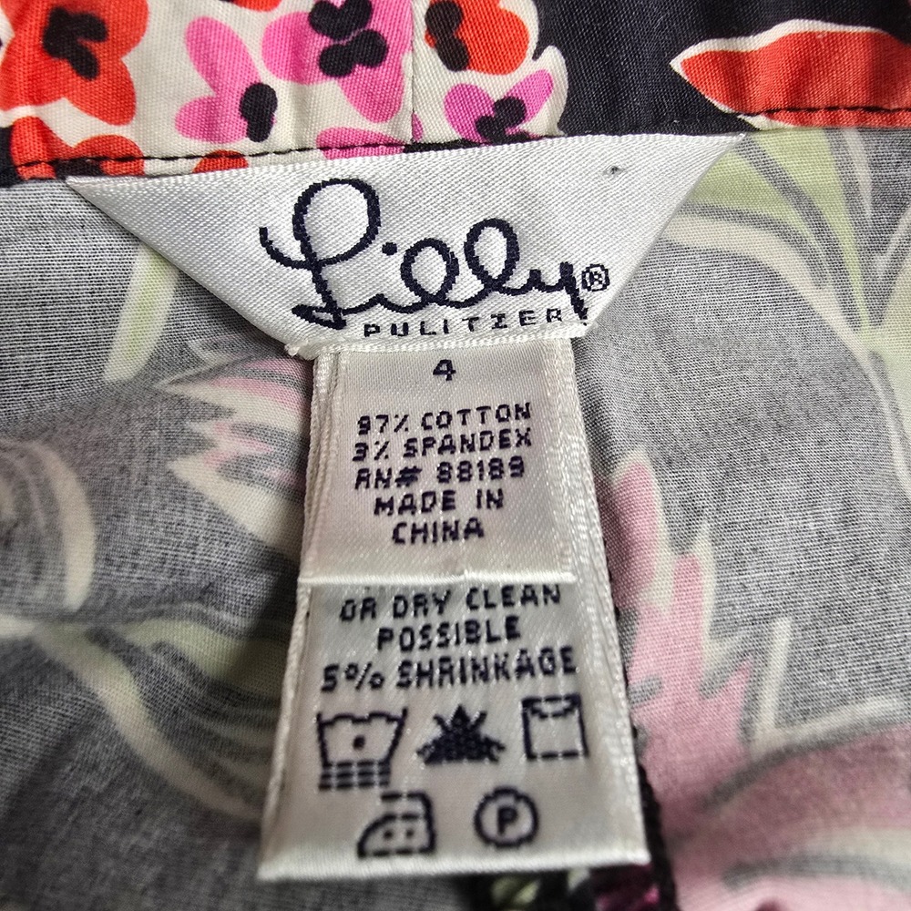 Lilly Pulitzer Women Size 4 Floral Print Crop Pants Black Pink Multicolor Preppy - Picture 6 of 9
